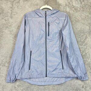 Eddie Bauer Jacket Womens Medium Light Blue Hooded Windbreaker Rain Shell Coat
